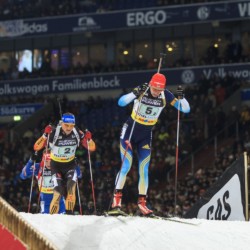 Sergei Semenov (#5, UKR) führt vor Erik Lesser (#2, GER) und Ondrej Moravec (#4, CZE)